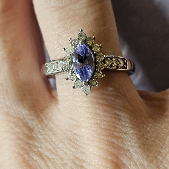 Genuine Tanzanite & Moissanite Ring Platinum/Sterling Silver Sz 7! ♥️ - Picture 3 of 7